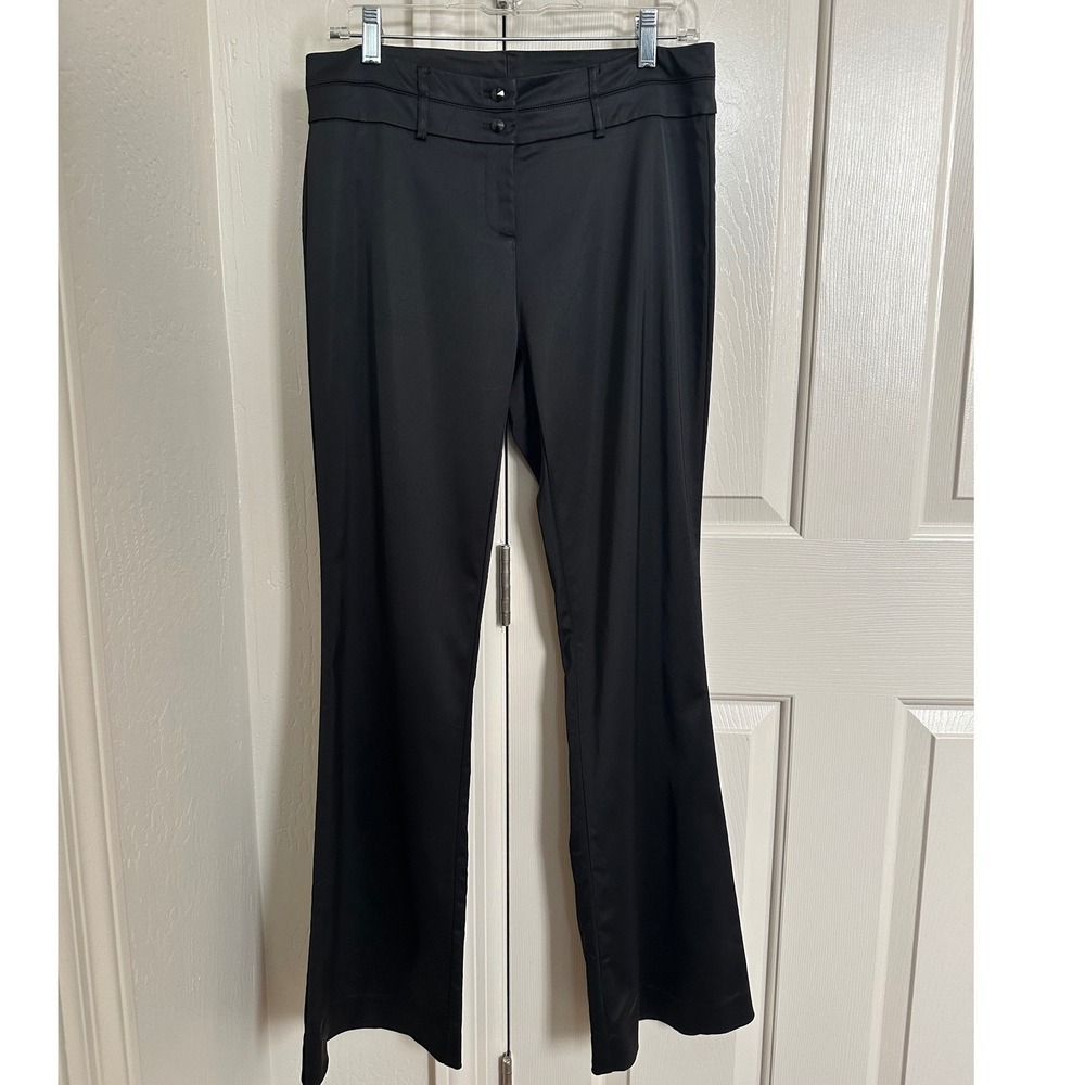 Vintage Caché‎ Black Satin Flare Leg Trousers Size 8 Made in USA Y2K Luxe